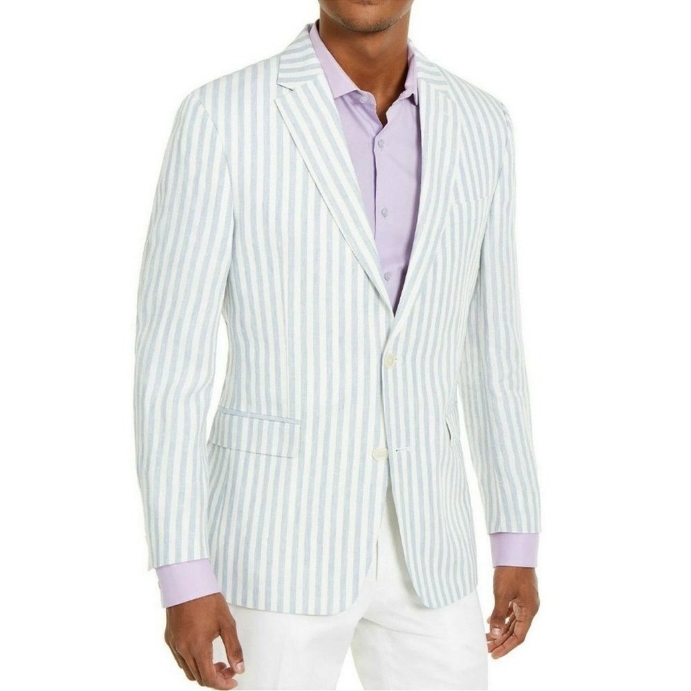 Tommy Hilfiger Modern Fit White Linen Striped Sportcoat